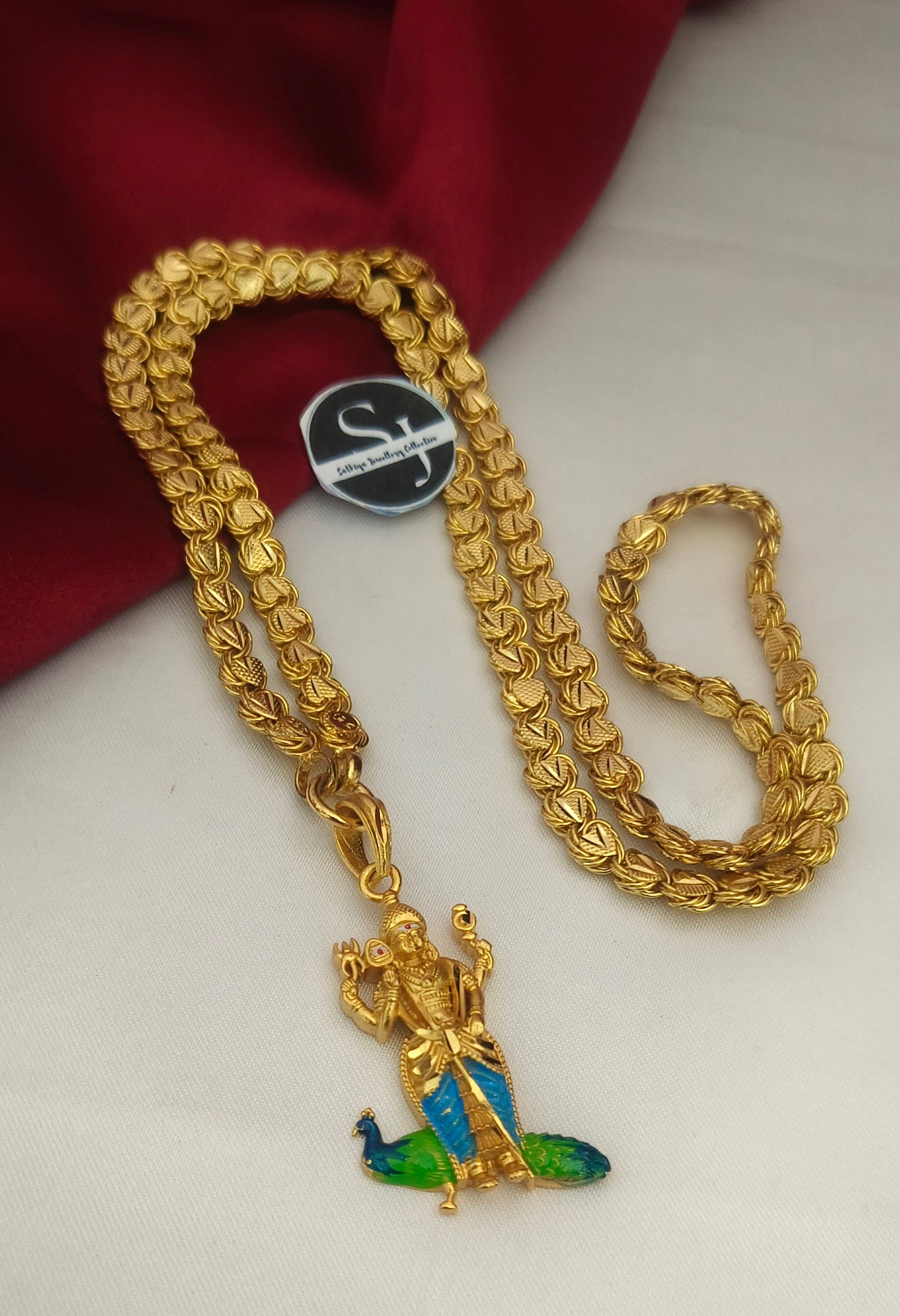 Lord Murugan Dollar Chain – Premium Gold-Finish Temple Jewellery-DL1002