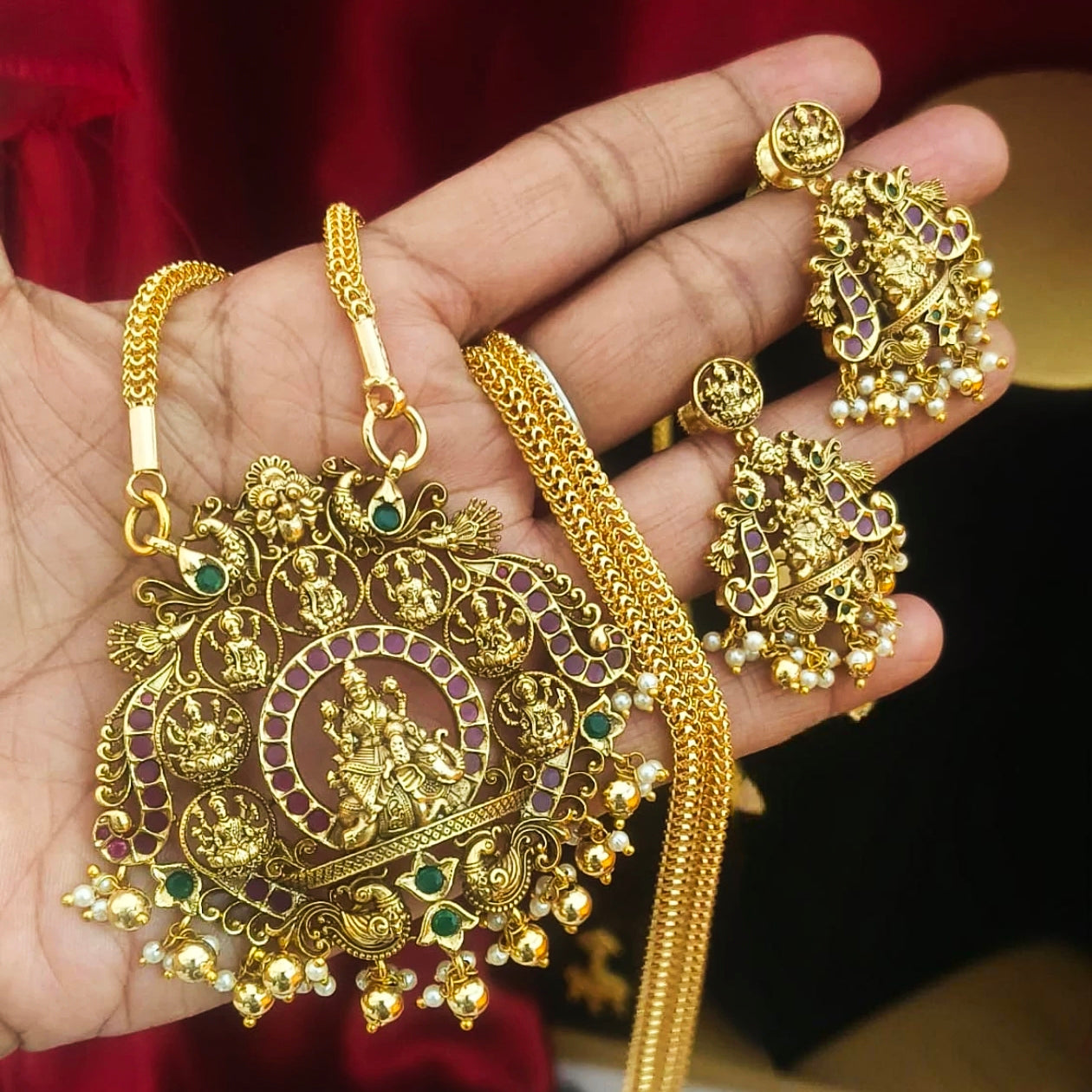 Temple Lakshmi Peacock Pendant Set – Antique Finish DL1011