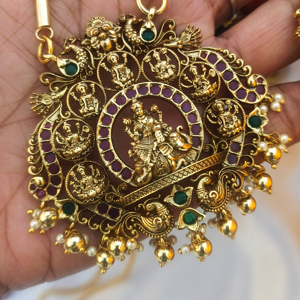 Temple Lakshmi Peacock Pendant Set – Antique Finish DL1011