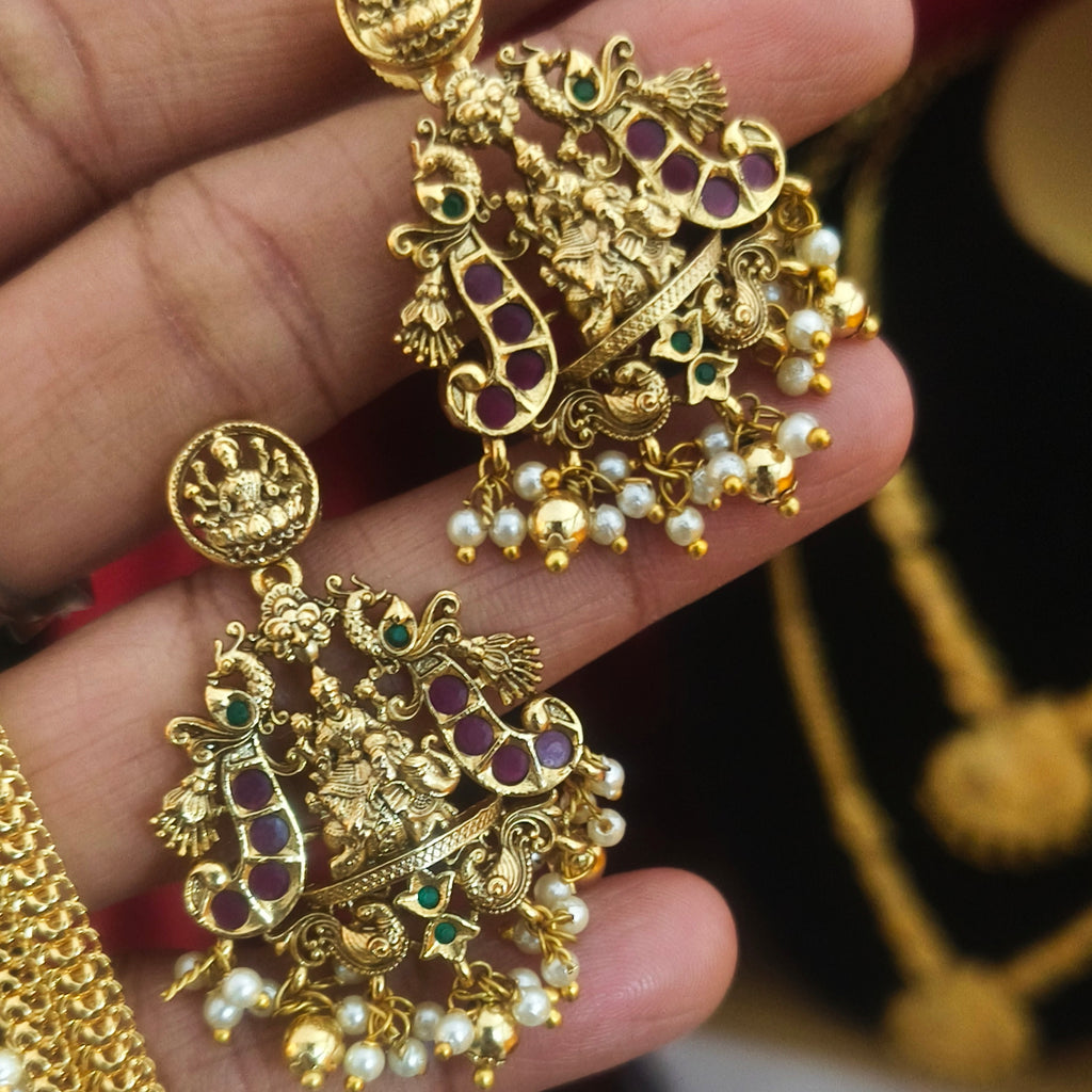 Temple Lakshmi Peacock Pendant Set – Antique Finish DL1011