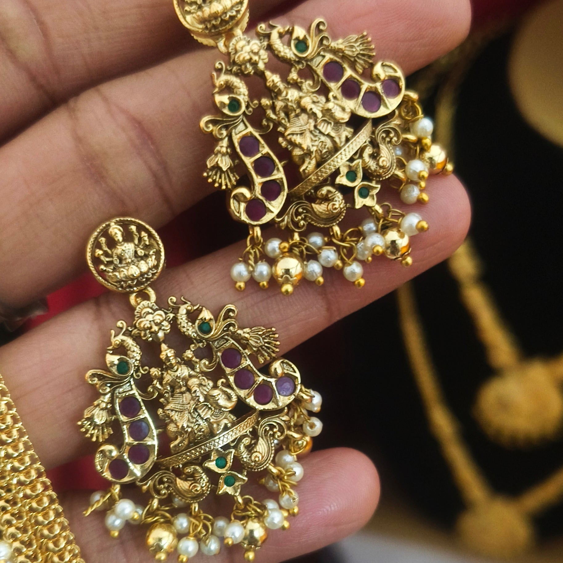 Temple Lakshmi Peacock Pendant Set – Antique Finish DL1011