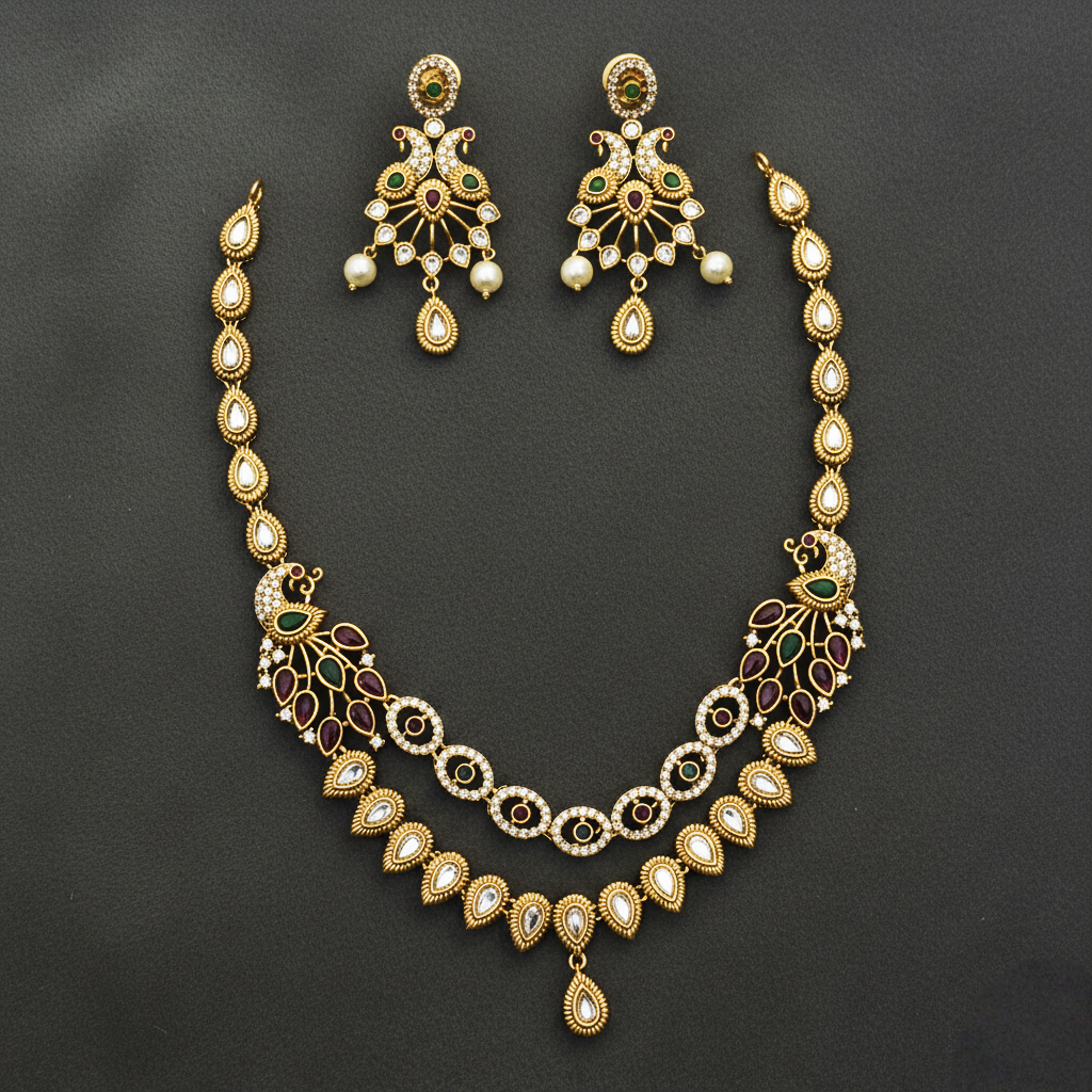 Double layer Matt Premium peacock neckset -NM1008