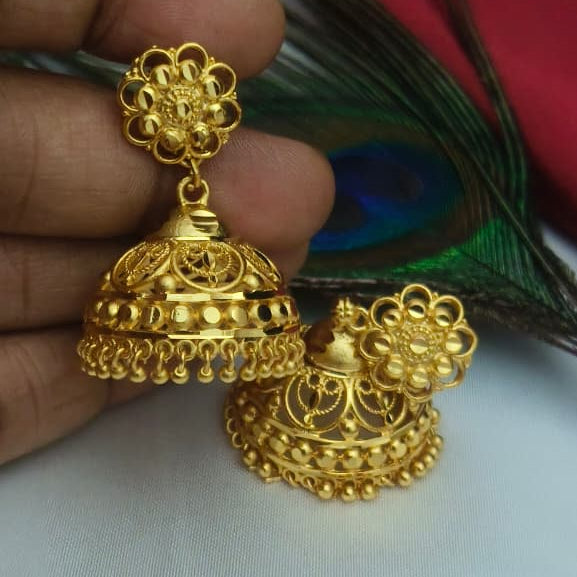 Classic Gold-Plated Jhumka Earrings – Floral Motif - EC1002