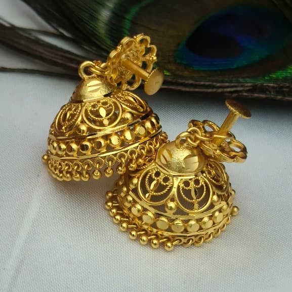 Classic Gold-Plated Jhumka Earrings – Floral Motif - EC1002