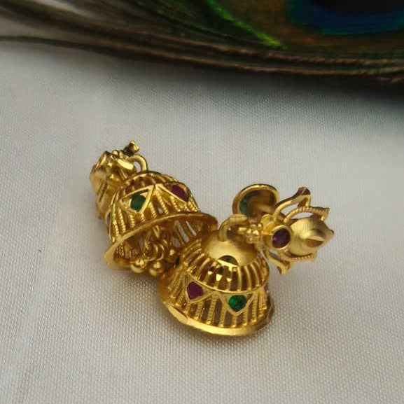 Traditional Gold-Tone Lotus Earrings with Ruby Accents - EC1003