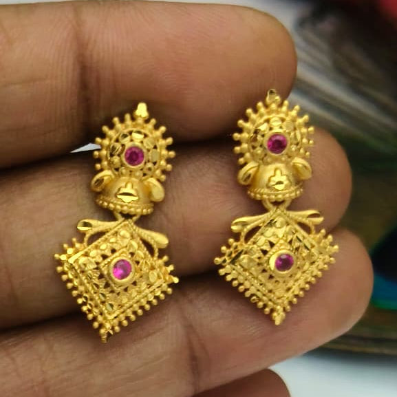 Traditional Gold-Tone Temple Earrings with Ruby Accents - EC1004